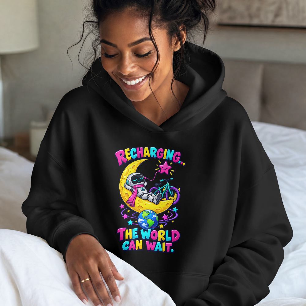 Recharging The World Can Wait Hoodie | Cute Robot Moon Sweatshirt | Cozy Introvert Hoodie | Self Care Gift