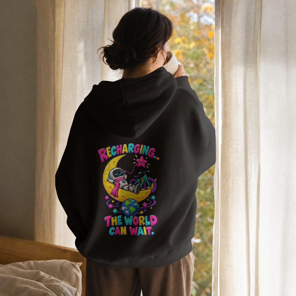 Recharging The World Can Wait Hoodie | Cute Robot Moon Sweatshirt | Cozy Introvert Hoodie | Self Care Gift