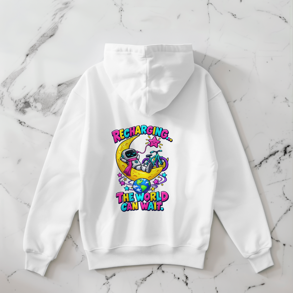 Recharging The World Can Wait Hoodie | Cute Robot Moon Sweatshirt | Cozy Introvert Hoodie | Self Care Gift