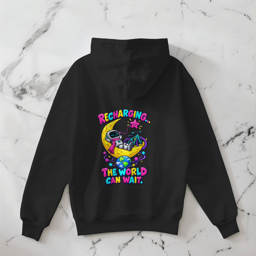 Recharging The World Can Wait Hoodie | Cute Robot Moon Sweatshirt | Cozy Introvert Hoodie | Self Care Gift