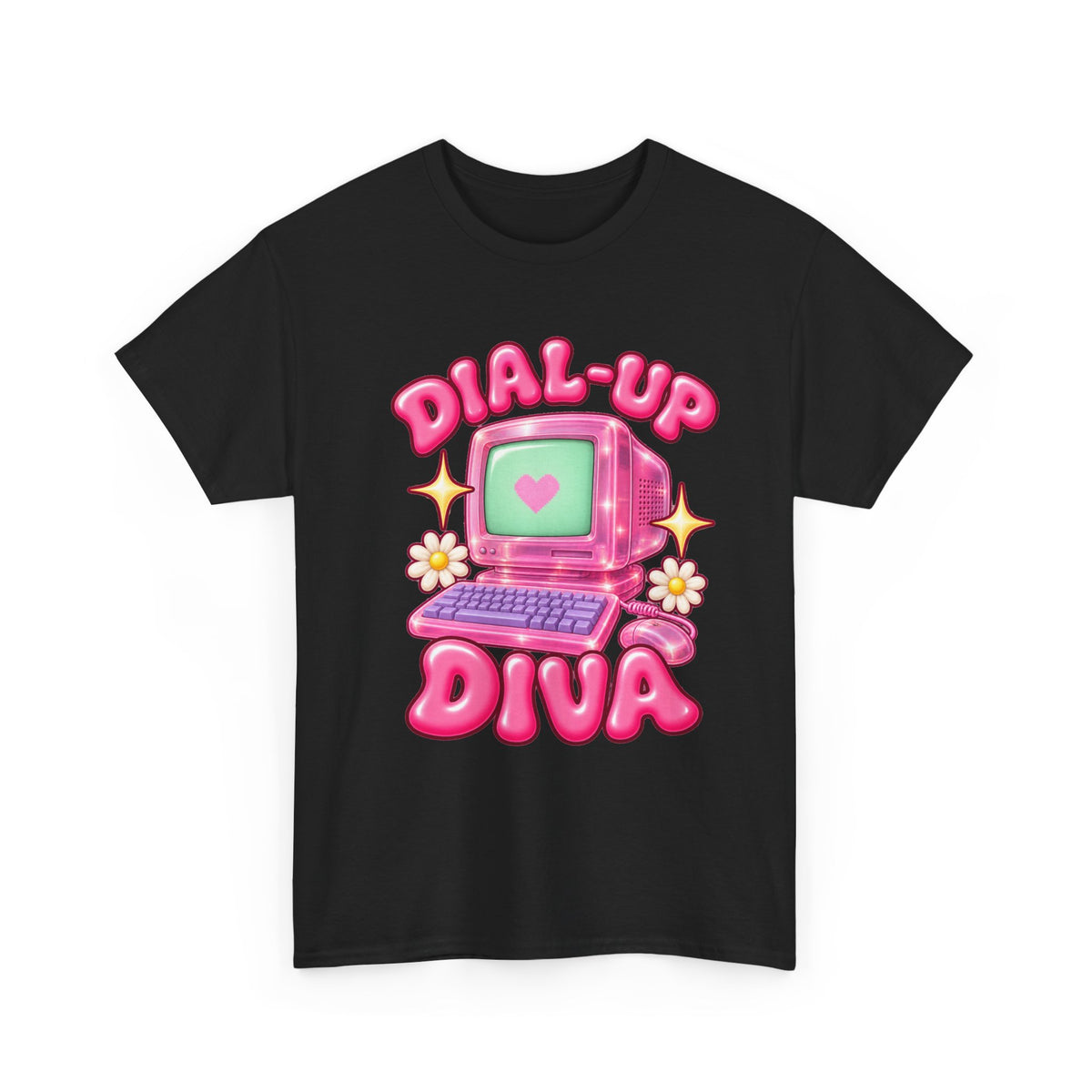 Dial-Up Diva Retro Computer T-Shirt | Y2K Graphic Tee | 90s Nostalgia Shirt | Pink Aesthetic Gift for Her