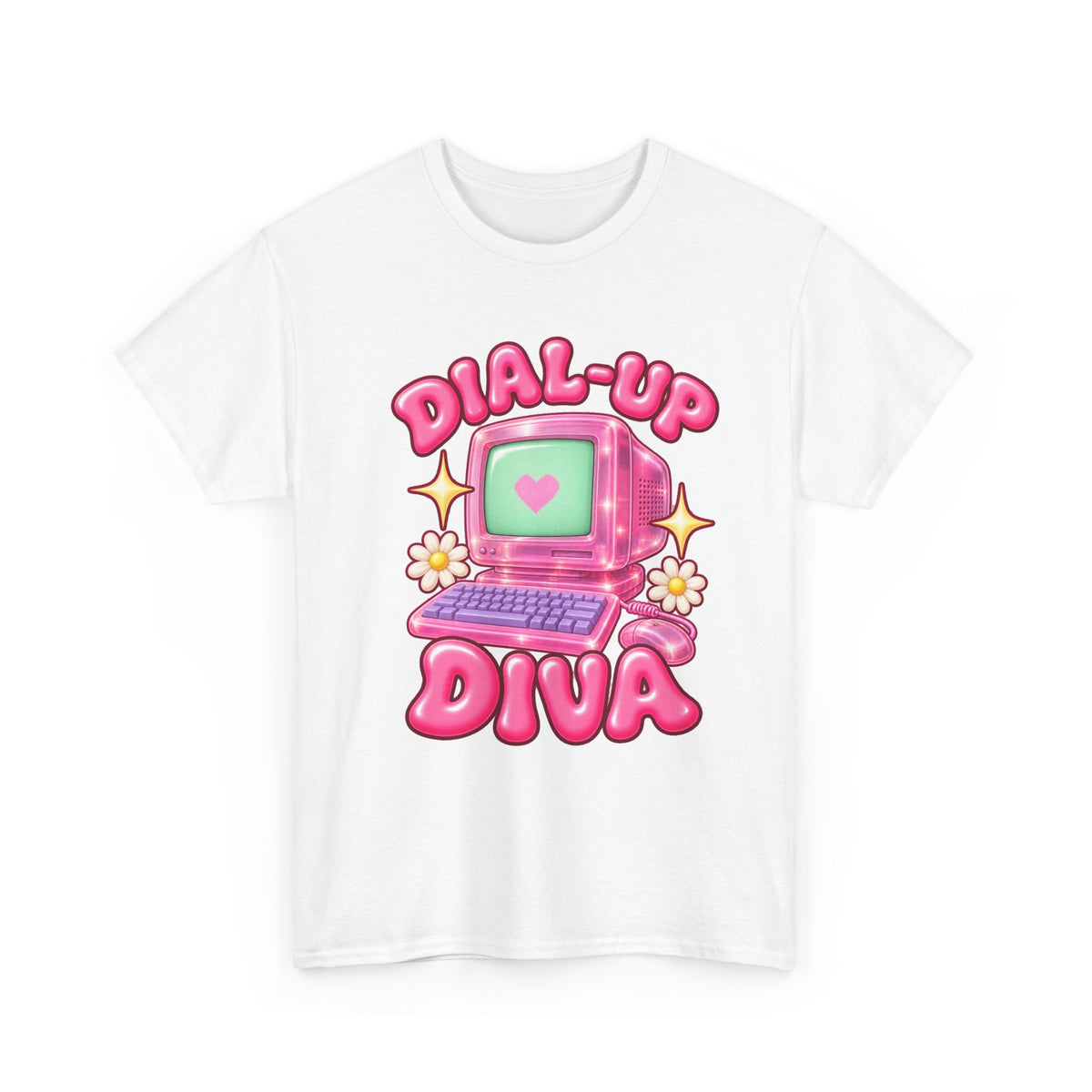 Dial-Up Diva Retro Computer T-Shirt | Y2K Graphic Tee | 90s Nostalgia Shirt | Pink Aesthetic Gift for Her