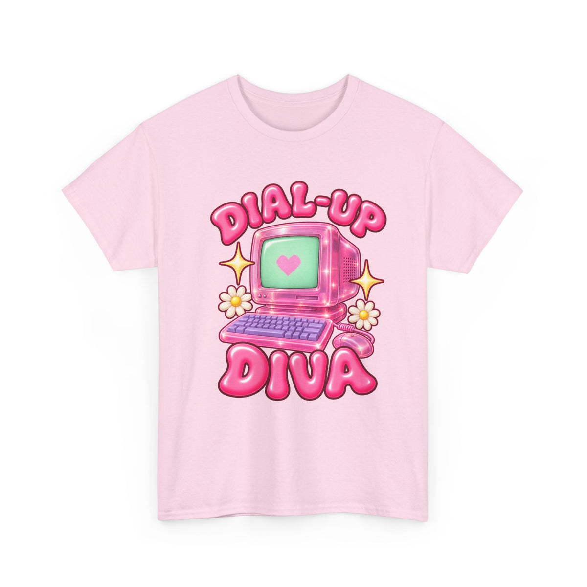 Dial-Up Diva Retro Computer T-Shirt | Y2K Graphic Tee | 90s Nostalgia Shirt | Pink Aesthetic Gift for Her